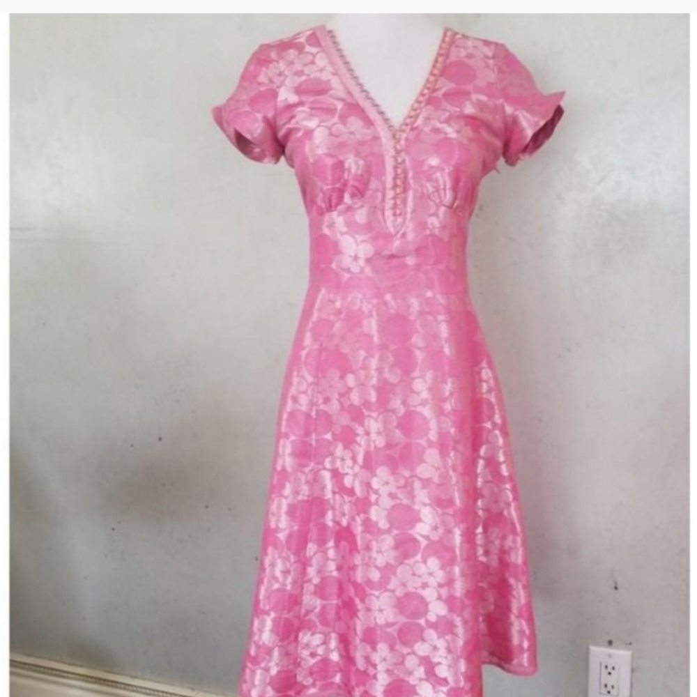 Marc Jacobs Pink Floral Metallic Cocktail Dress